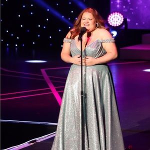 Size 24 Sherri Hill teal/silver glitter ballgown/pageant gown